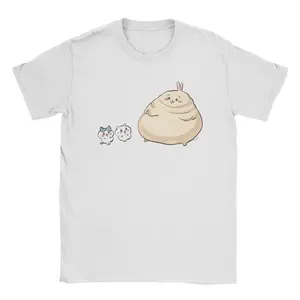 Men Chiikawas Usagi Hachiware T Shirt  100% Cotton Tops Leisure Short Sleeve Round Neck Tee Shirt Plus Size T-Shirt