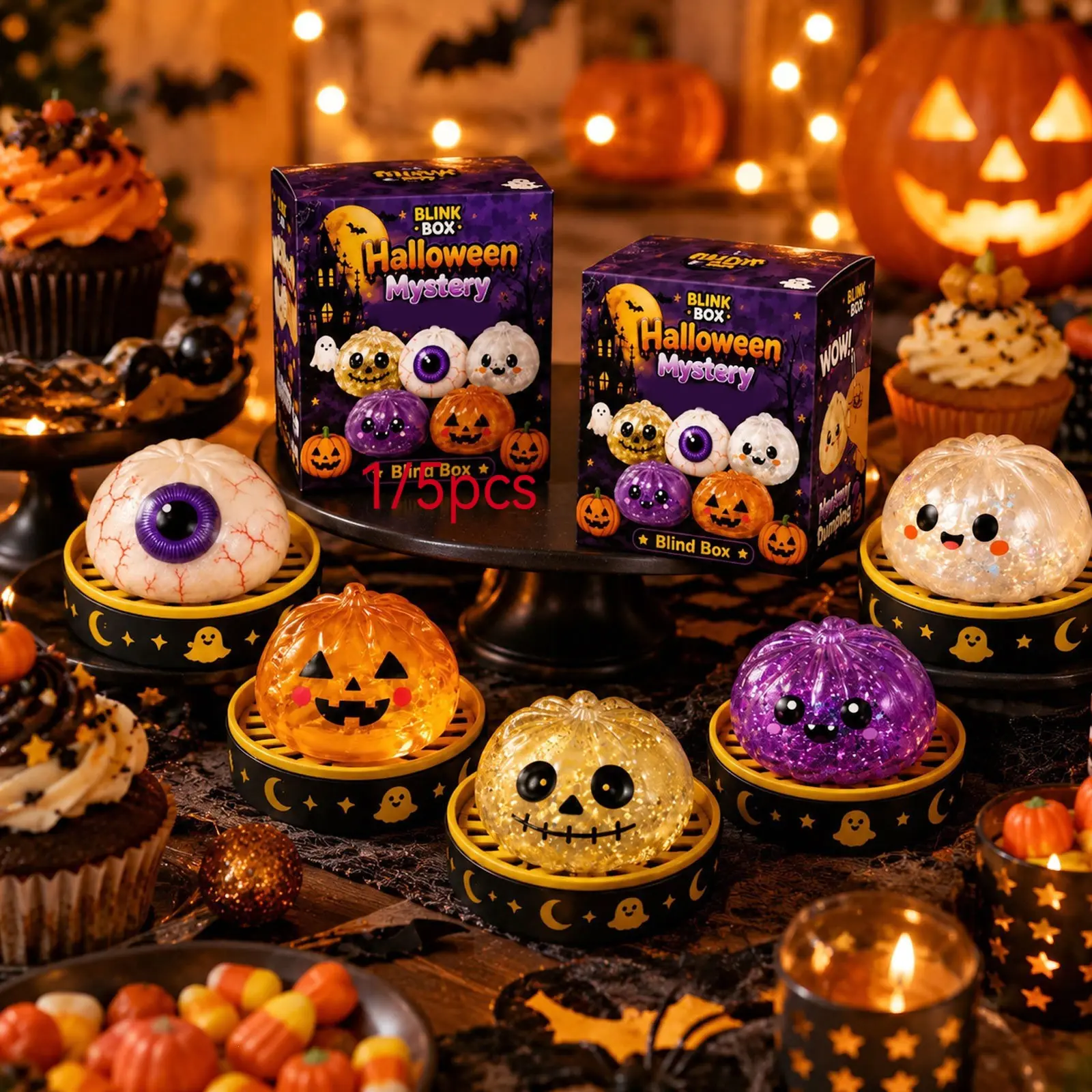 Halloween Theme Blind Box Squishy Toy, Cute Pumpkin Ghost Eye Shape, Festive Desk Decoration, Perfect Halloween Gift