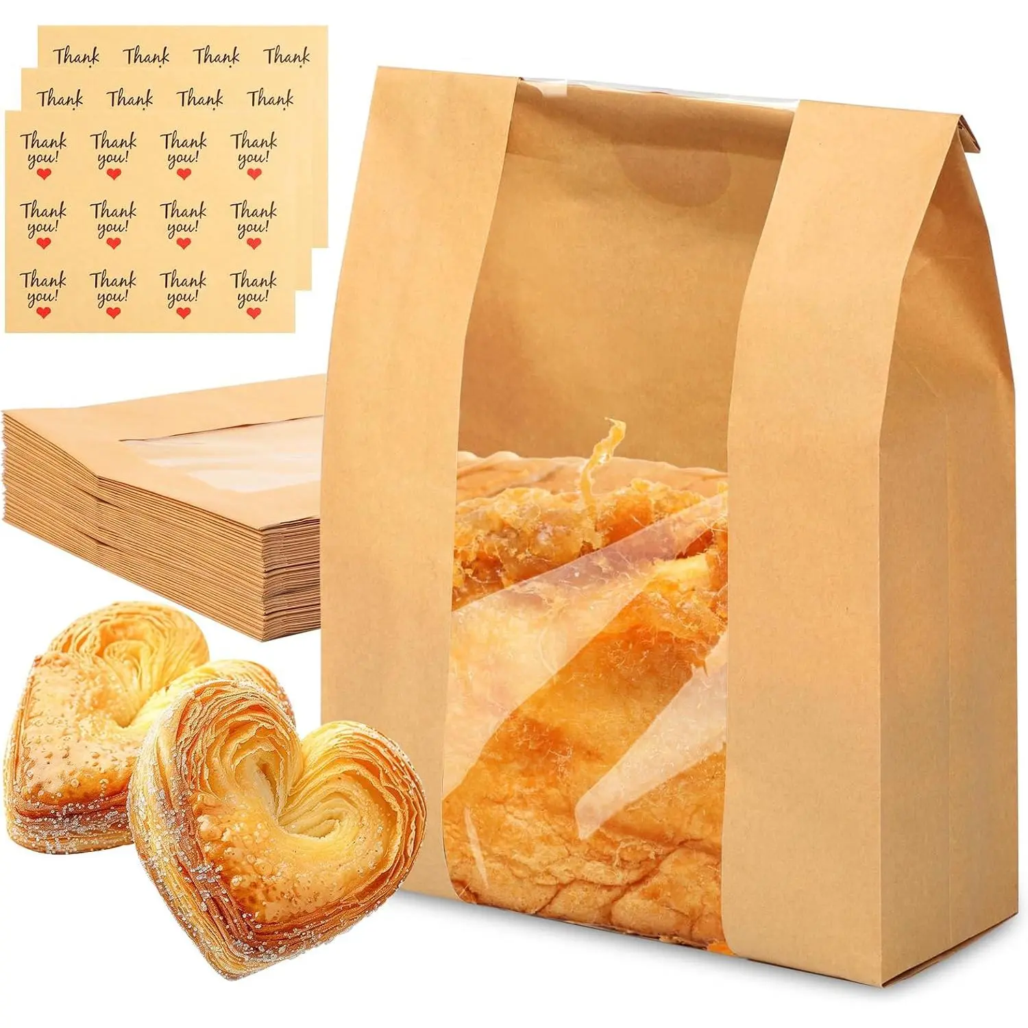 30 count Bread Bags for Homemade Bread, Sourdough  Paper Bakery Bags | Bread Bags with Clear Window, Includes 30 Sealing Stickers for Storing Loaves & Snacks 13.7 x 8.3 x 3.5 Inch