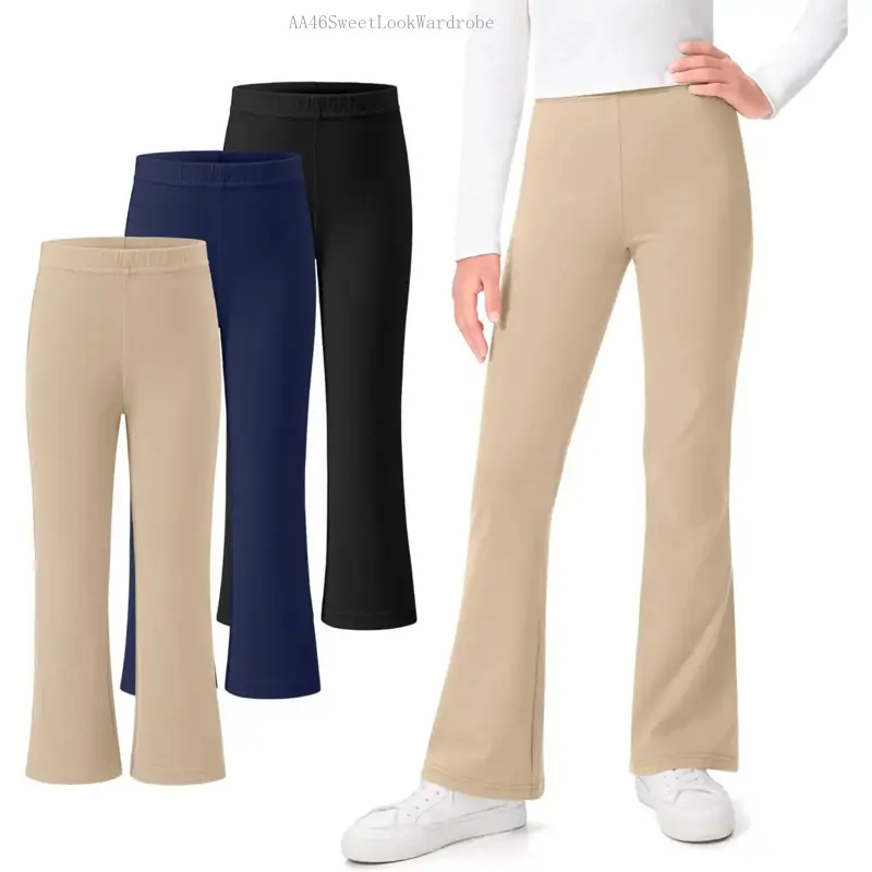 3 Pack School Uniform Pants for Girls Flare Leggings Bell Bottoms Trendy Clothes for Teen Girls KidsAA46SweetLookWardrobe
