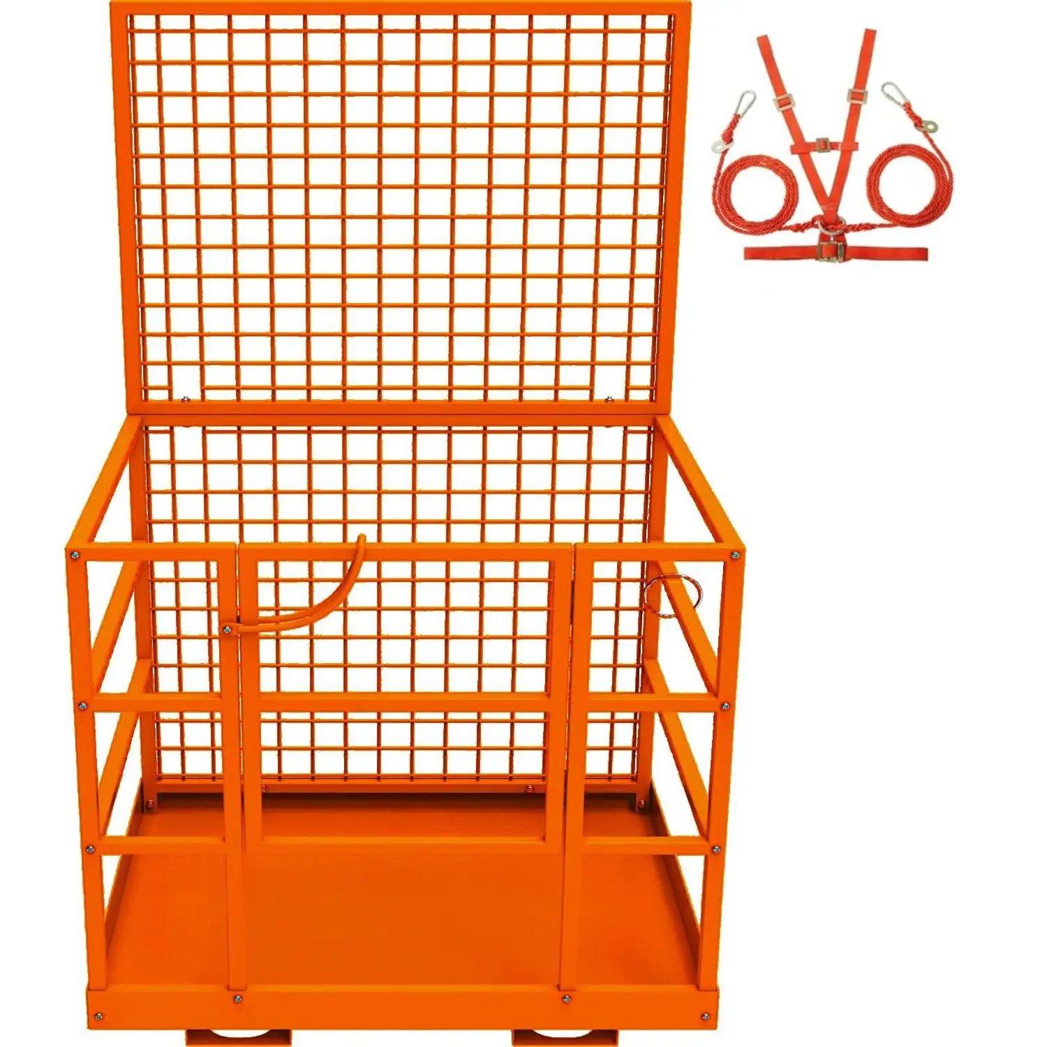 OSHA Compliant Foldable Forklift Safety Cage Man Basket with Wheels, 1800 lbs Capacity, 43x45 inches Platform for 2 Workers, Heavy-Duty Steel Frame, Mesh Panels, Safety Harness, Industrial Warehouse Lift Attachment for Construction Users