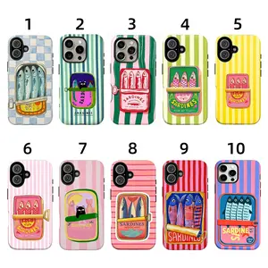 Trendy Sardine Tin & Canned Fish Art Collection iPhone / Tough Phone Case, Retro Foodie, for iPhone 17 16 15 14 13 12 11 Pro Max Plus & Samsung Galaxy S26 S25 S24 S23 S22 Ultra, Accessories, Shell, Cellphone, Handheld, Smartphone, Casing