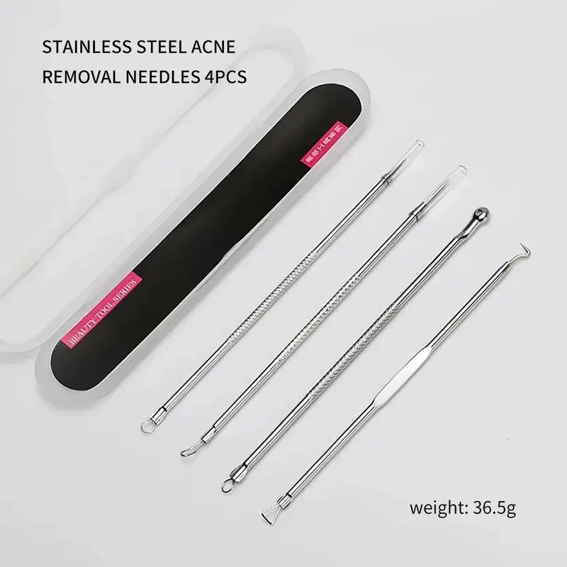 4 pieces/set of acne needles, stainless steel acne spoons, facial skincare tools, facial pore cleansing, Acne Pimple Extractor