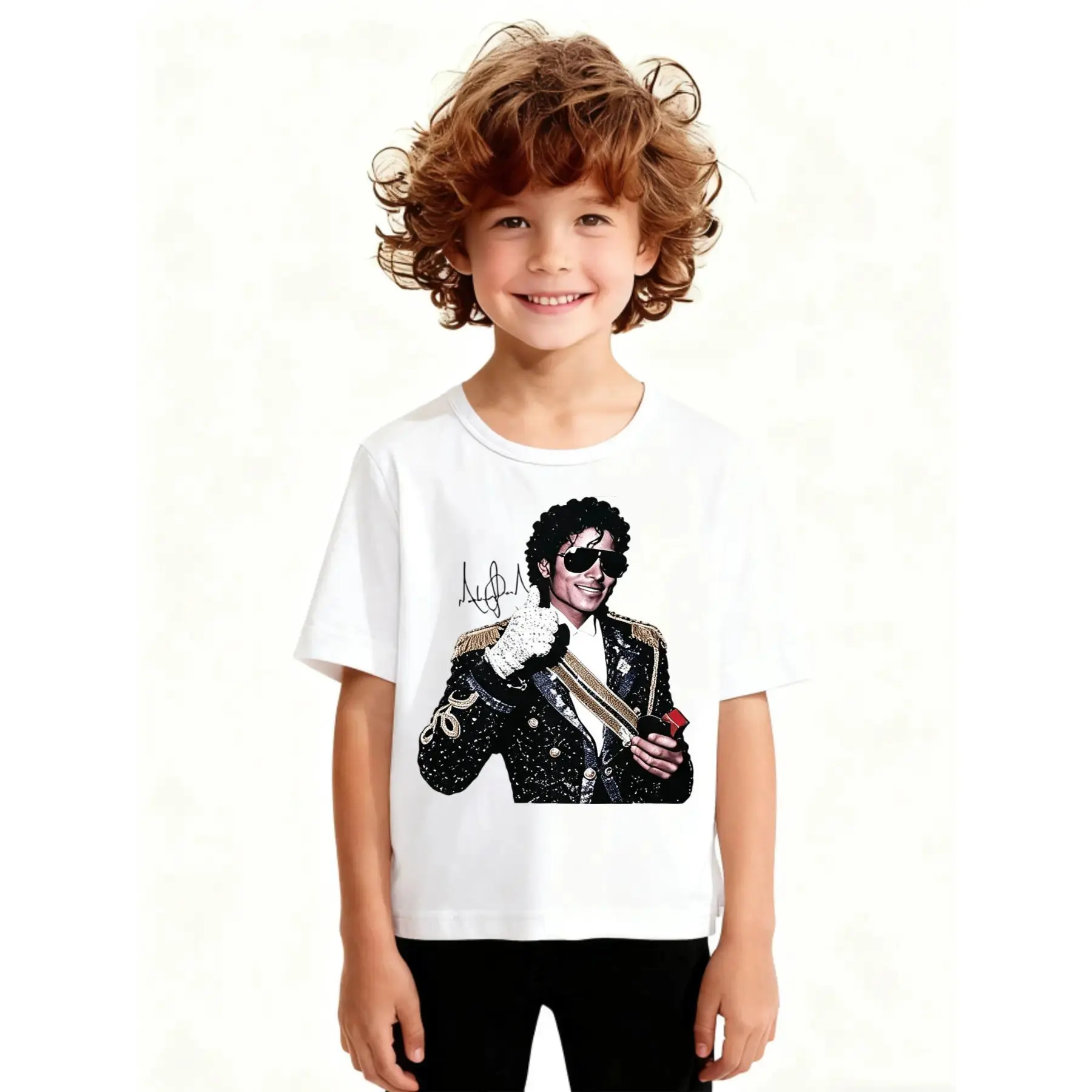 Kids' Michael Jackson Portrait Vintage Graphic Tee Little Boy Shirts Original Cotton Short-Sleeve Compression Shirt Workout Tops Cool Outdoor Stuff Youth Pop Icon Casual Streetwear for Boys & Girls Boy Gifts Back To School Clothes Shirts For Girls