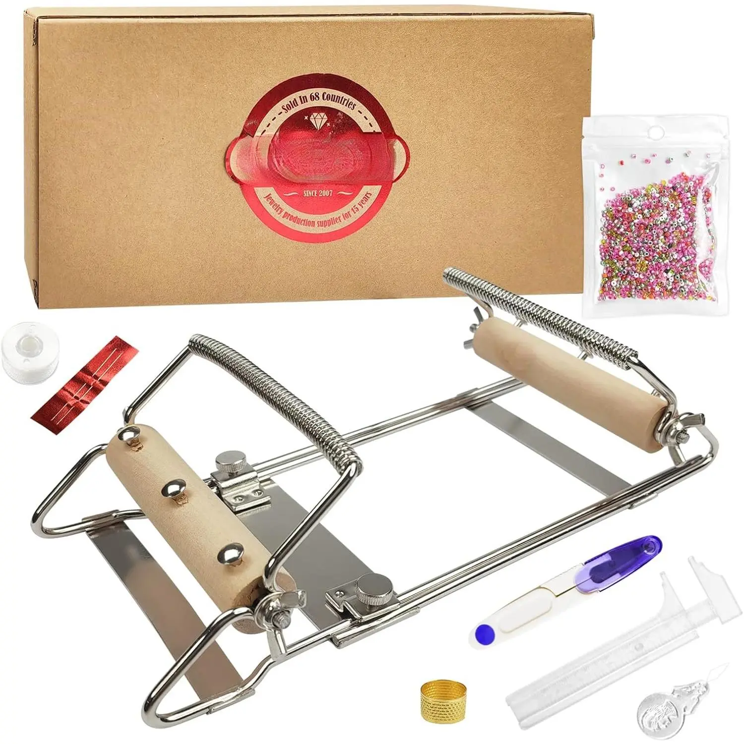 Adjustable Bead Loom,Seed Bead Loom Kit Includes Thread,Beading , 8000 Grains Czech Beads,Calipers, Thimble,Yarn  for Adults Kit,Bracelet Making Kit