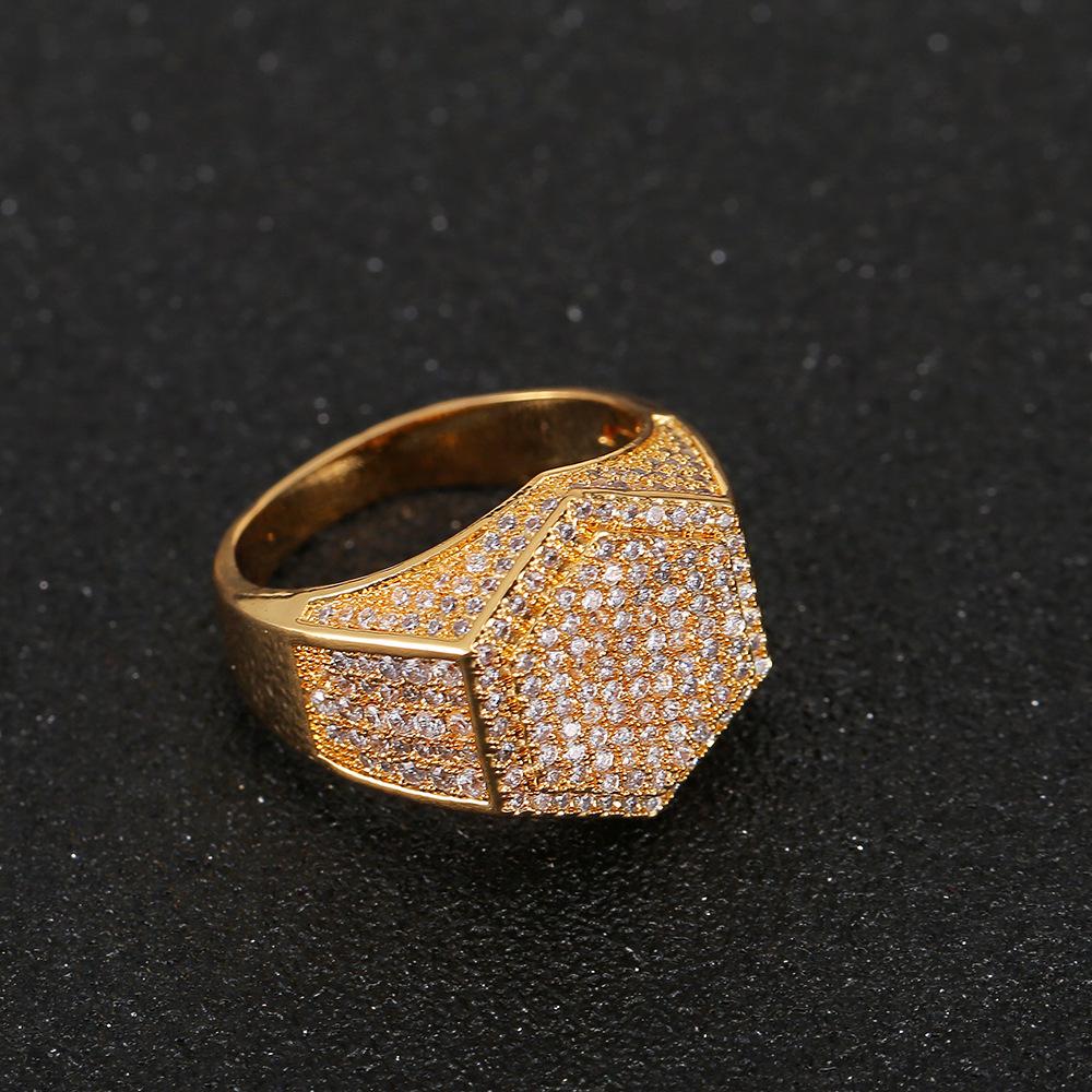 Luxury Iced Out Signet Ring for Men, Sparkly Silver and Golden Geometric Band Ring, Bold Hip Hop Statement Jewelry, Expensive Look Gift Piece