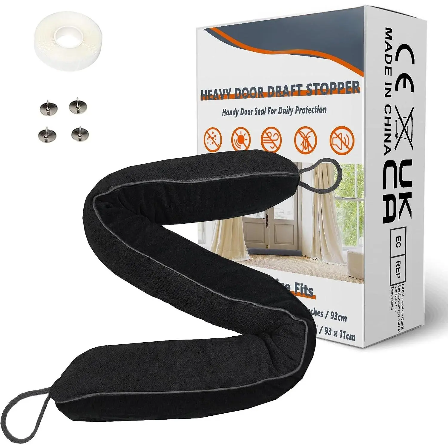 Door Draft Stopper 36 Inches Length x 4 Inches Width, Weighted Under Door Noise Blocker, Heavy Duty Under Door Draft Blocker Bottom Door Seal Noise and Air, Door Guard Saving Energy - Black