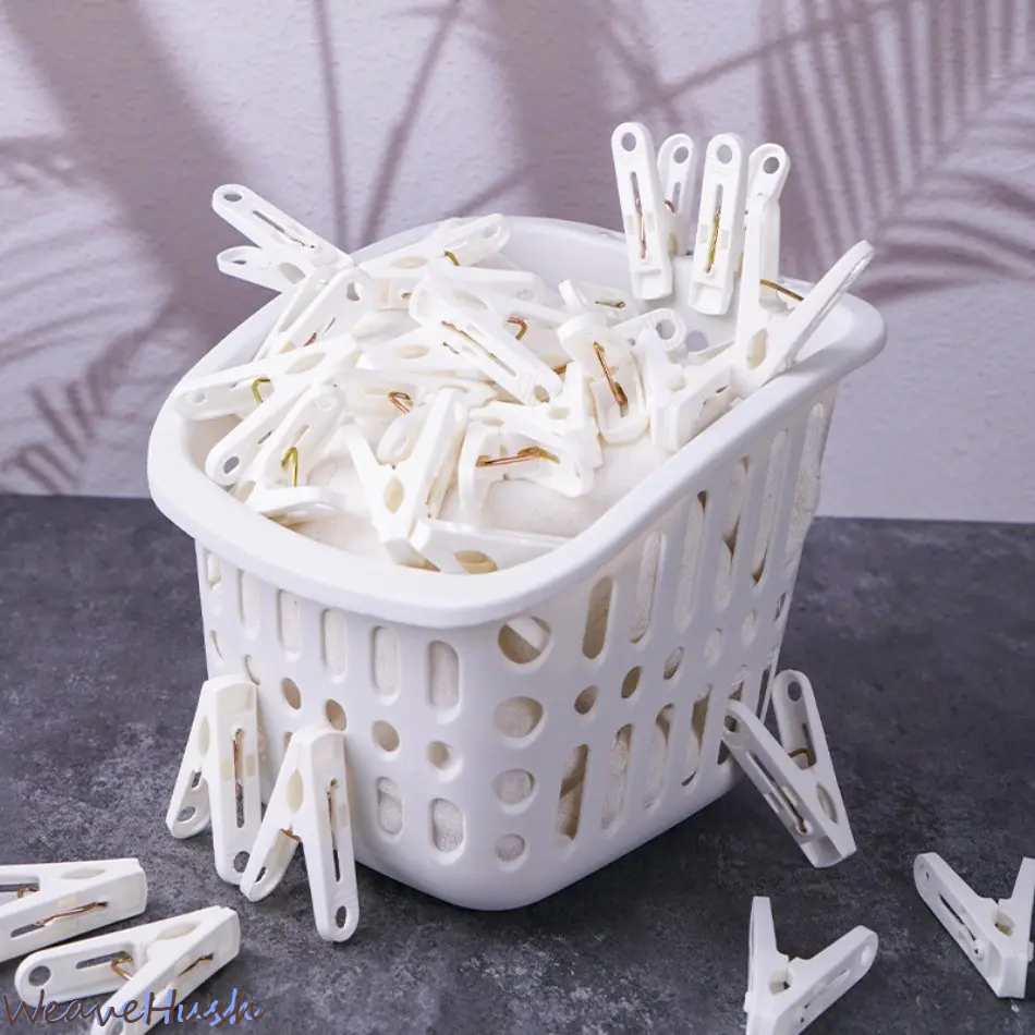 White Plastic Heavy-Duty Clothes Pegs - 1 Pack (10 Pcs) DIY Bag Accessories for Laundry, Socks, Laundry Clips, Diy Enthusiasts