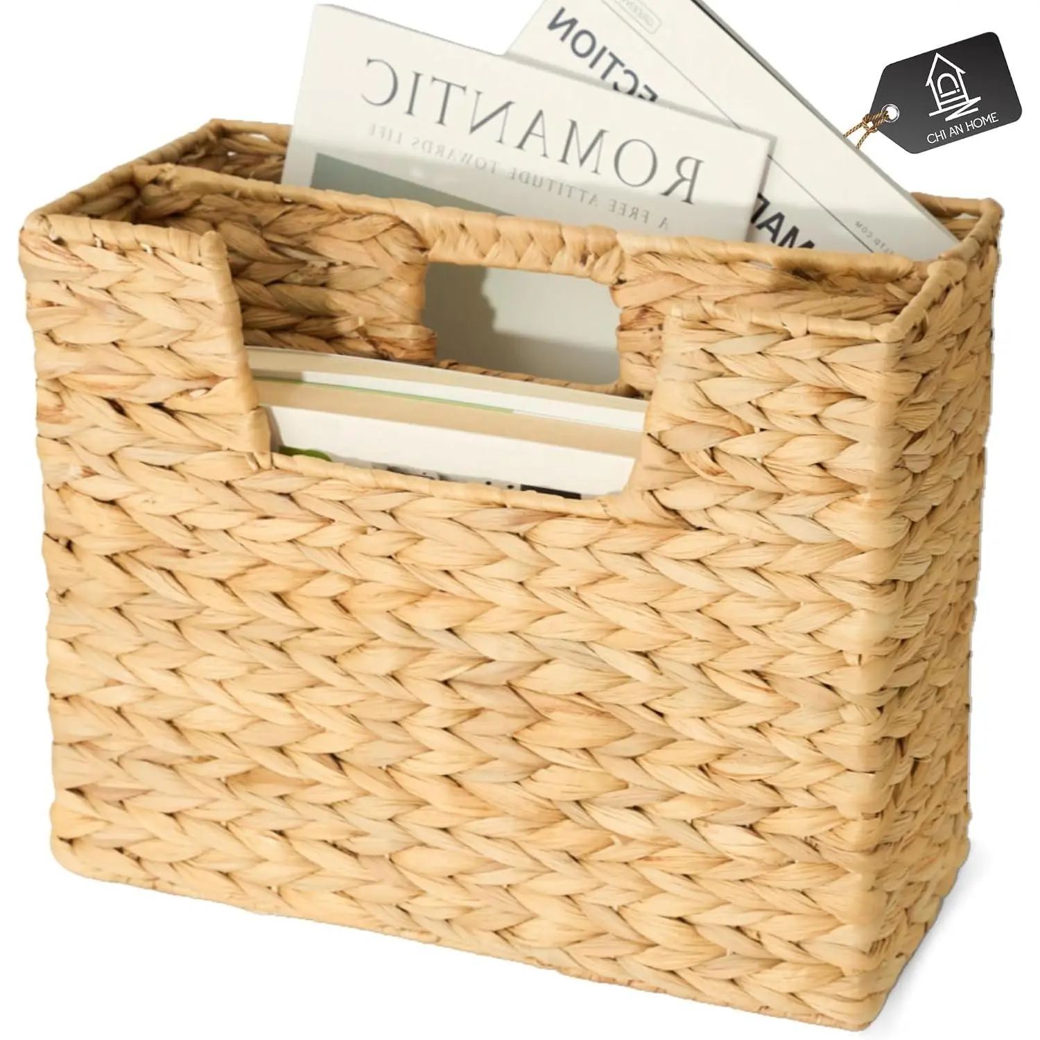 Wicker Magazine Basket Water Hyacinth Handwoven Magazine Holder | Decorative Handwoven Magazine Rack Floor, Organizer for Files, Books, Newspapers, Documents For Office, Living Room, Bathroom