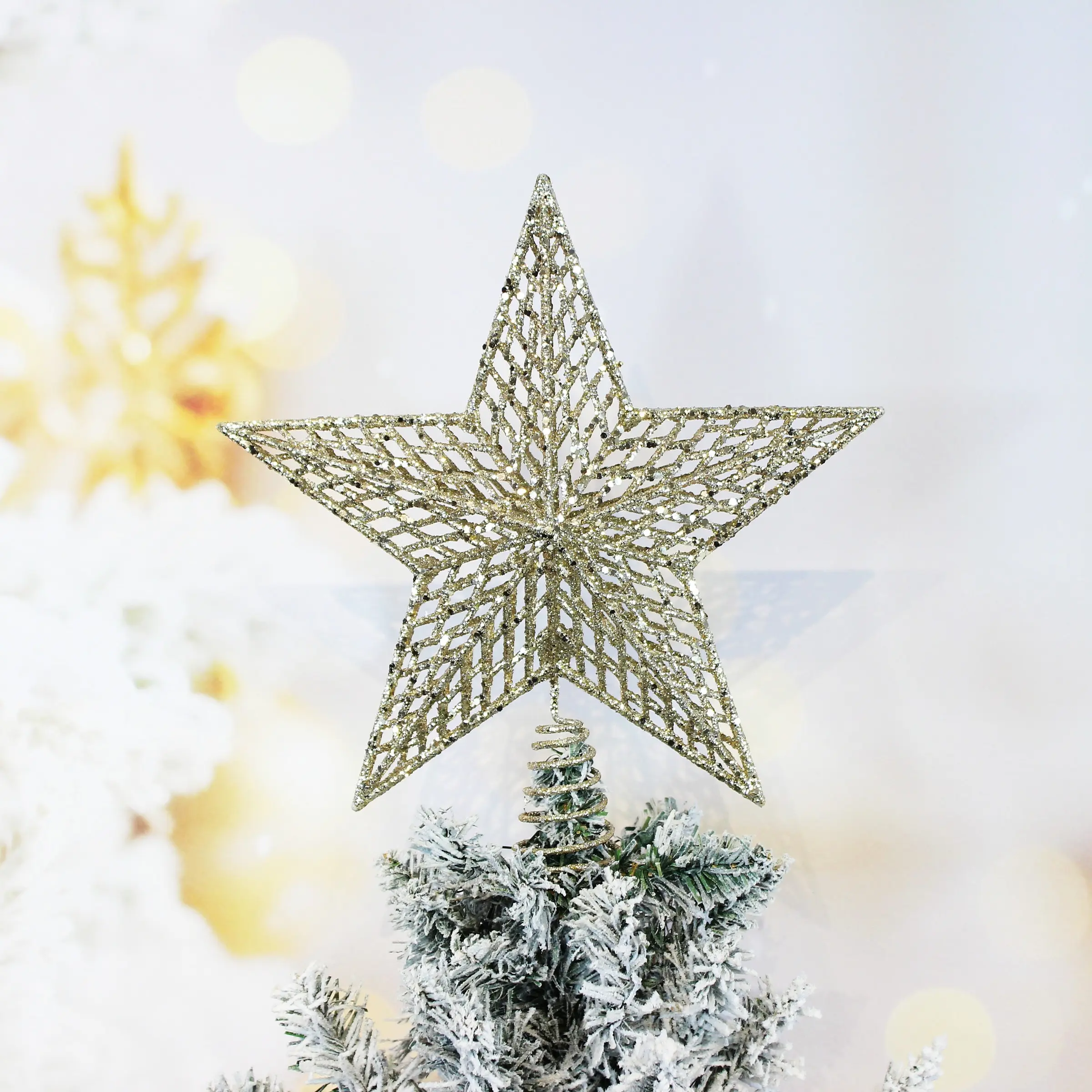 31cm Large Christmas Tree Topper Star Decoration, 3D Hollow Out Design, Metal Stand & Plastic Support, Perfect for Festive Parties, Weddings, Graduations
