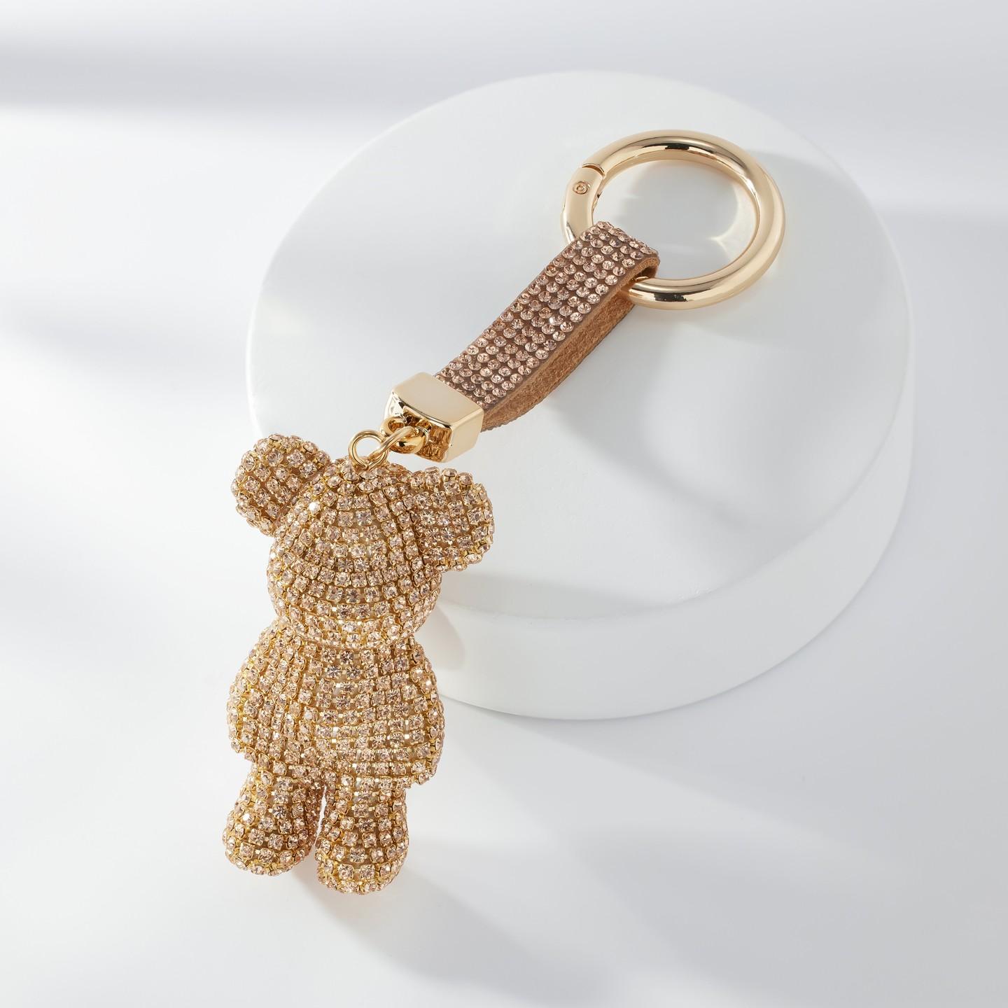 Bling Bears Keychain Collection Crystal Gold Tone Bear Keychain with Crystal Detailing for Bear Lovers Red Champagne Black Pink Multi-Color Options