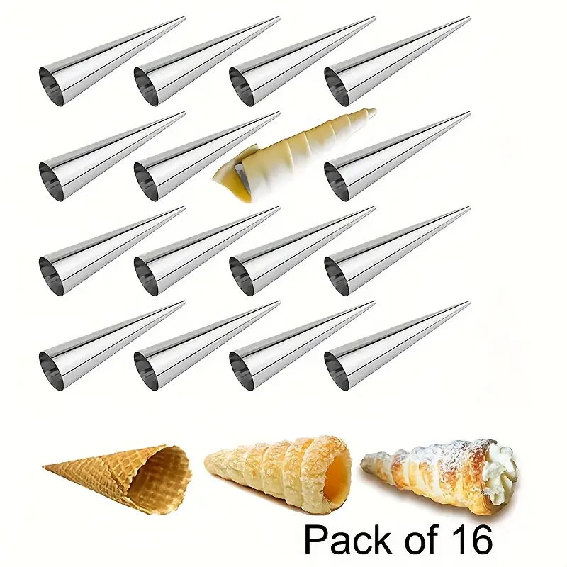 16 pieces of stainless steel kitchen DIY bread mold cone tube horn bag mold baking tool ice cream crispy mold