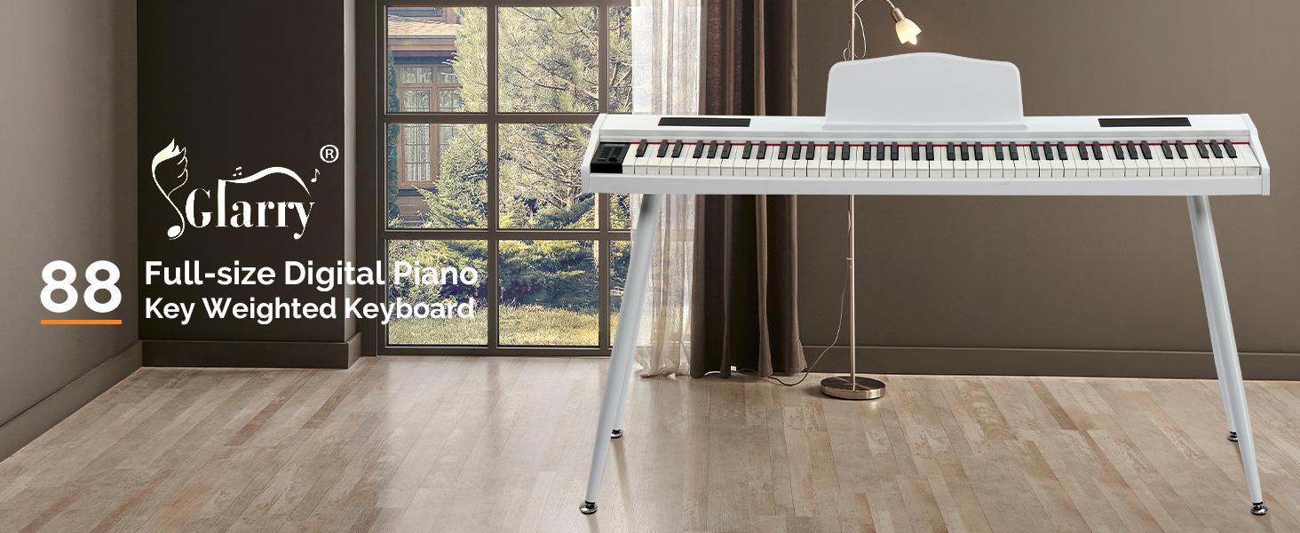 GLARRY Digital Piano Keyboard with Stand, Portable 88 keys Semi-Weighted Electric Piano with Pedal for Beginner, Bluetooth, Triple Pedals, Power Supply, 2 Speakers