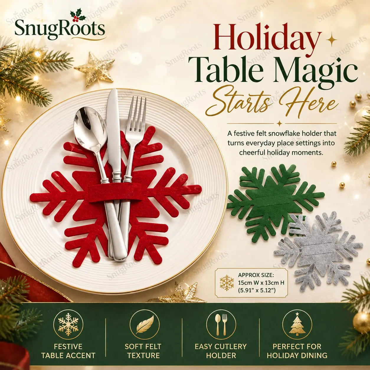 12 Pcs Christmas Snowflake Silverware Holders – Snowflake Cutlery Holder, Christmas Flatware Holder, Holiday Table Decor, Christmas Dinner Decor, Dining Table Setting, Party Table Accessories, Christmas Decoration