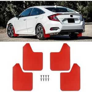DREAMOTOR Universal Car Mud Flaps 4PCS Flexible Splash Guards Set for Front & Rear, Bendable Cuttable Mudguards Dirty Fenders Car Exterior Accessories for Pickup, Truck, SUV, Van(Red)