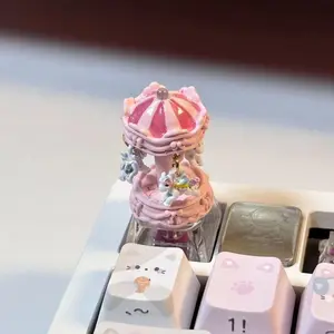 Handmade Creative Pink Carousel Keycaps Girl Gift for Cross Axis Switch Keycap Game Mechanical Keyboard Decoration