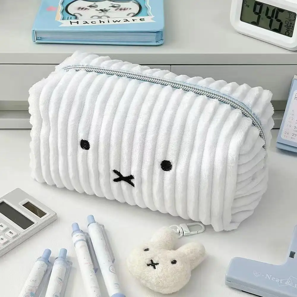 Kawaii Miffy Striped Large Capacity Student Stationery Storage Bag Portable Miffy Cosmetic Bag Makeup Storage Bag Birthday Gifts