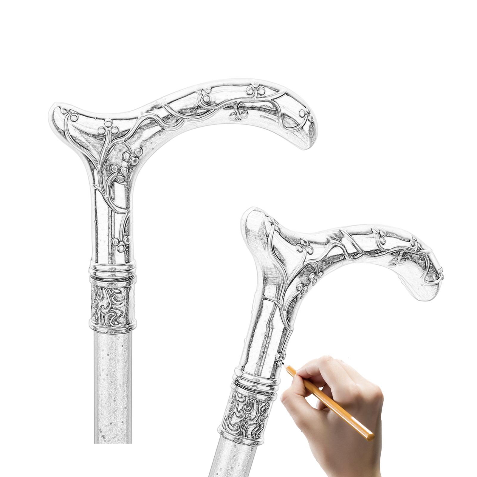 Vintage Plum Blossom Decorative Cane - 36.61-Inch Tall Alloy Cane with Exquisite Floral Design | Elegant Home Decor And Party Accessory, Durable for Cosplay And Parties, Silvery Grey Color, For Cosplay & Party