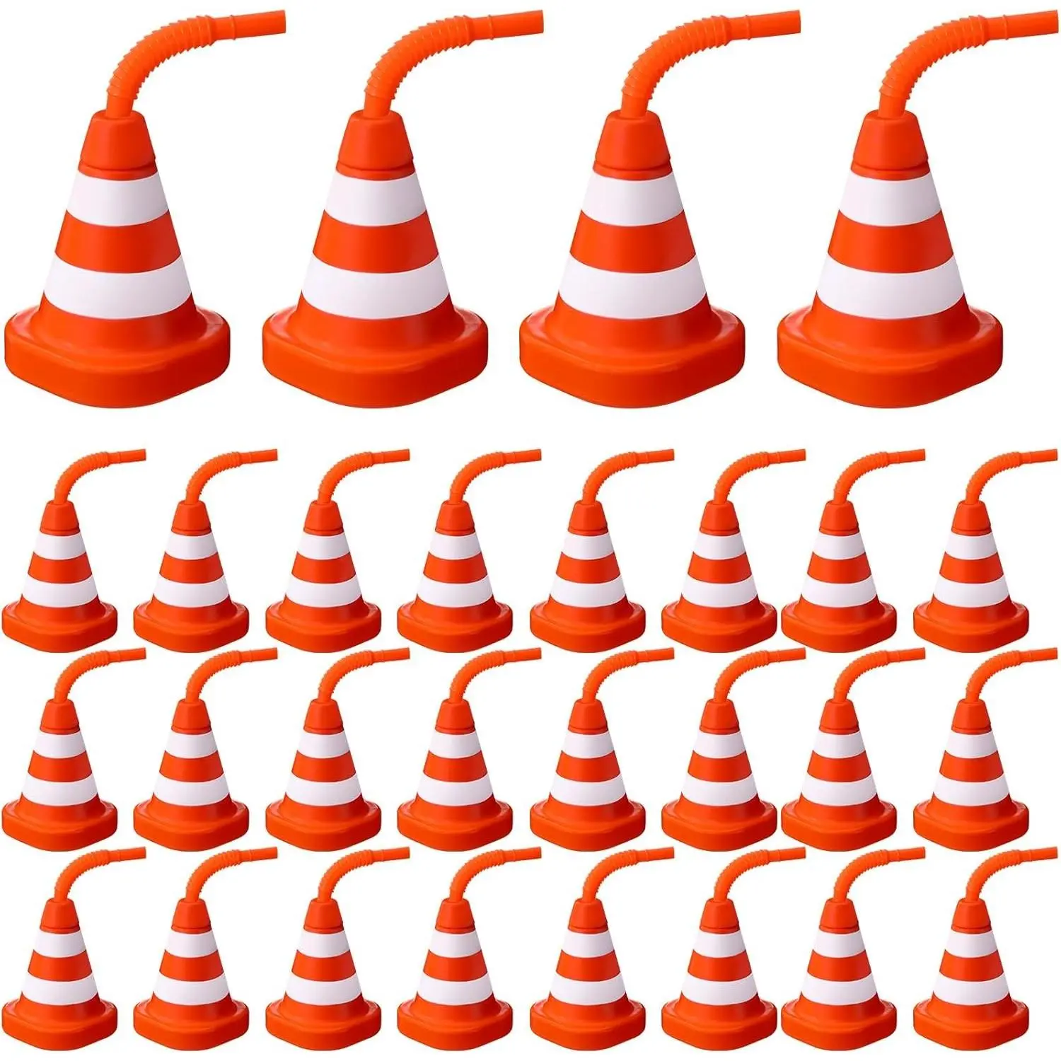 Sawysine 24 Pack Construction Cone Cups with Straws Bulk, Traffic Cones Party Favor 10 oz Plastic Reusable Kids Race Cups Set for Construction Traffic Theme Racing Car Birthday Party Supplies