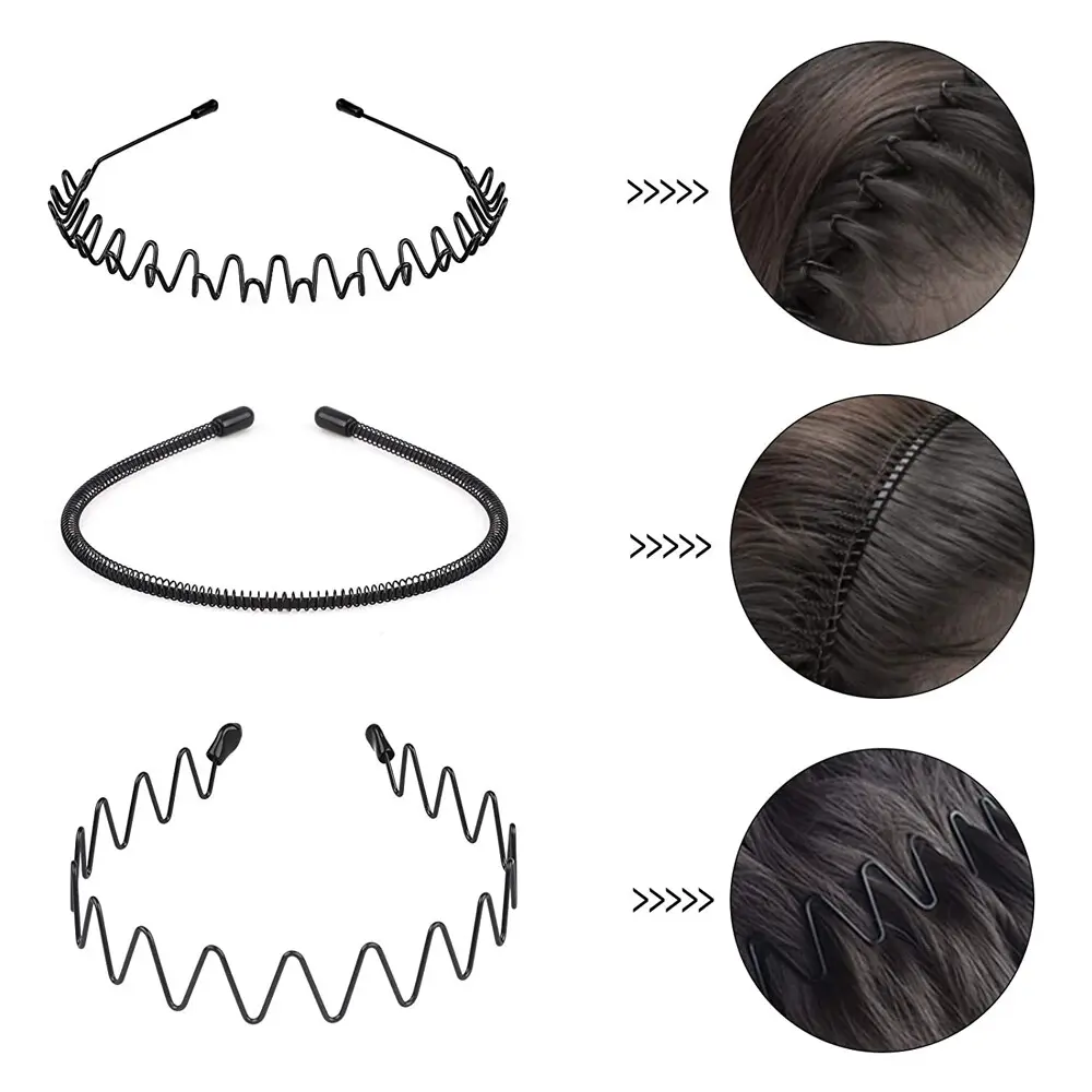 Women's 6 PCS Metal Body Wave Gym Headbands with Comb (14x12 cm) - For Curly & Natural Straight Hair, Festive & Party Supplies (Party Hats, Masks & Accessories), Gym Headband, Hairbands
