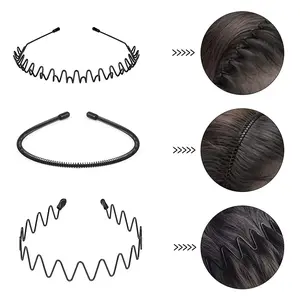 6 PCS Metal Hair Headband Wave Style Hoop Band Comb Sports Hairband Men Women