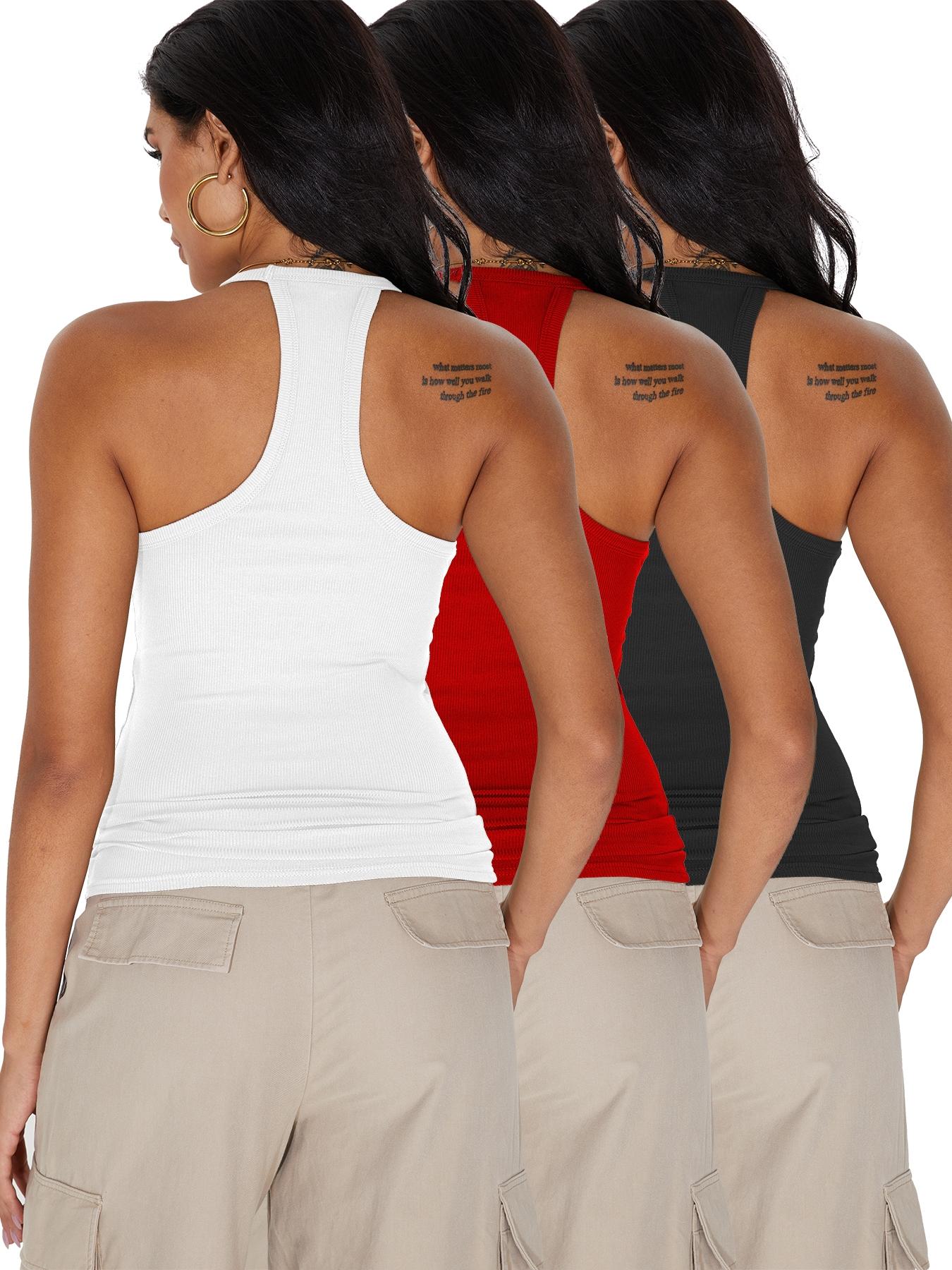 Women's Solid Backless Racerback Tank Top, Casual Sleeveless Deep V ...