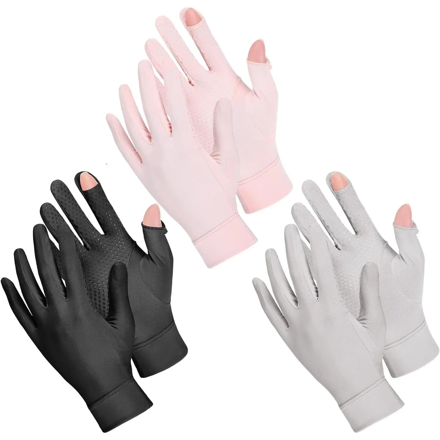 3 Pairs Sun Protection UV Driving Gloves for Women Full Finger Touchscreen Non Slip Breathable Summer Outdoor Gloves(Black, Gray, Pink), One Size