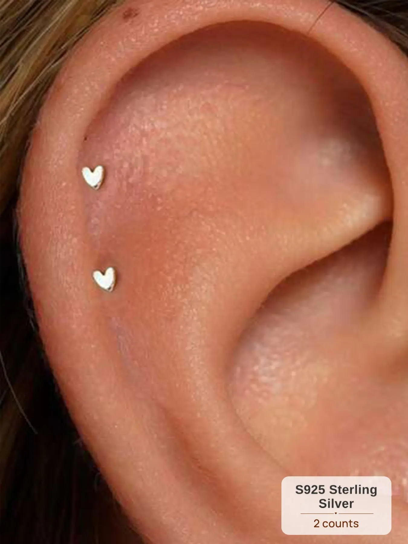1 Pair Waterproof S925 Sterling Silver White Gold Plated Stud Earrings, Non-Tarnish Hypoallergenic  Accessories, Tarnish Free Tiny Micro 3mm High-Polish Smooth Heart Cartilage Tragus Earrings Trendy Gift for Her Women