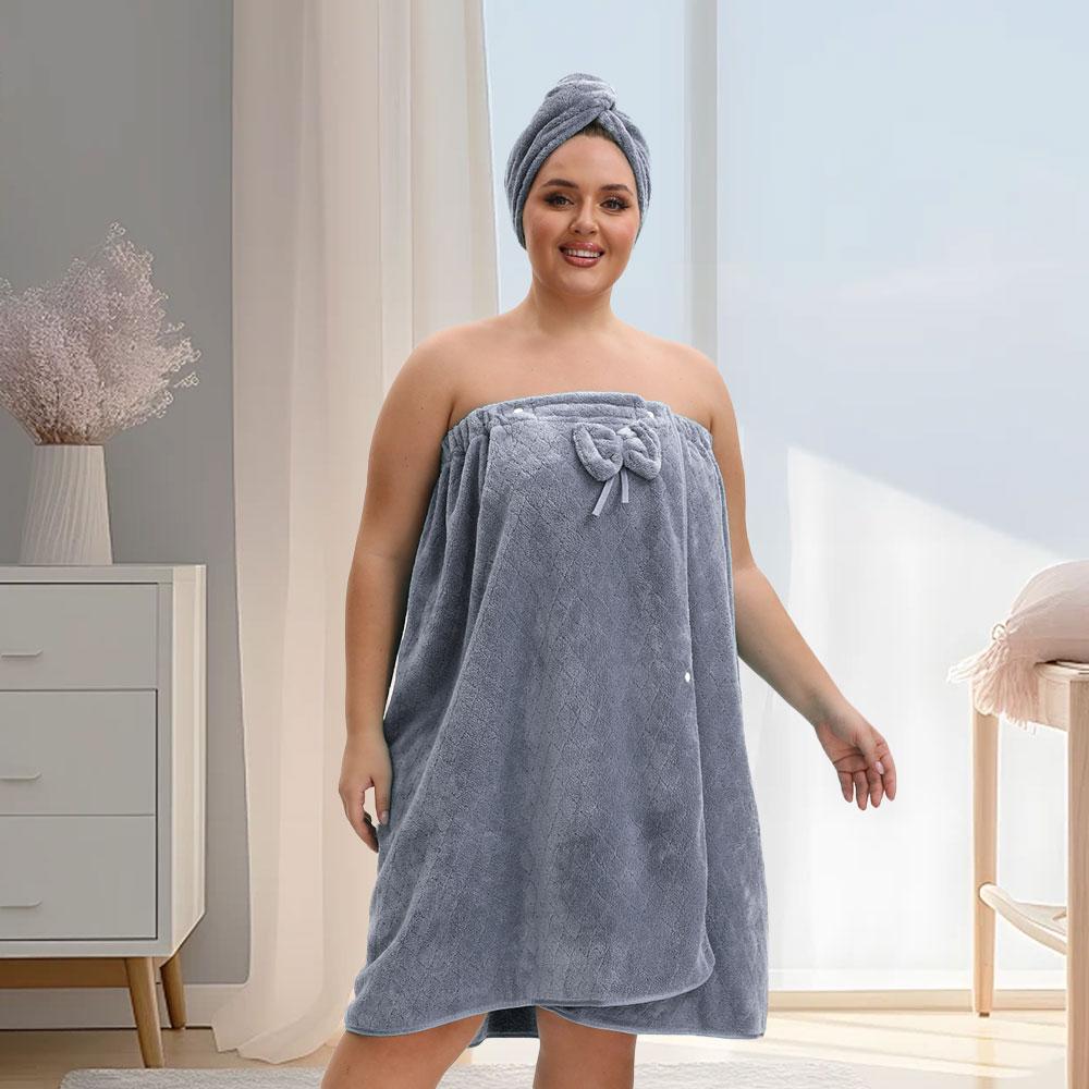 1 Pcs Bathrobe / 2-Piece Bath Skirts Set - 80x210cm & 80x160cm, 350GSM, Oversized Towel + Ladies' Bath Cap + Adjustable Wearable Skirt, Fits M-XXXXL, Thickened, Ideal for Home, Travel, Sauna & Spa