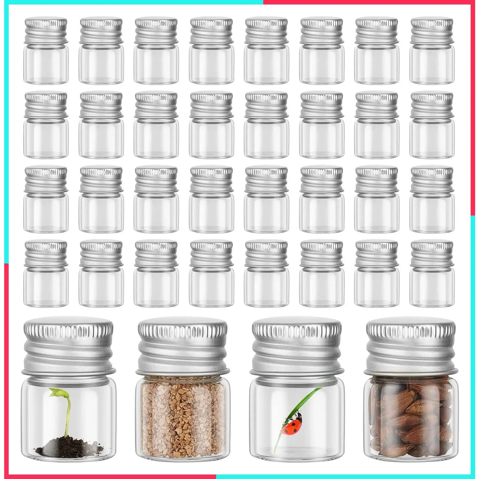 100 Pack 5 ml Mini Glass Bottles with Aluminum Caps, Silver