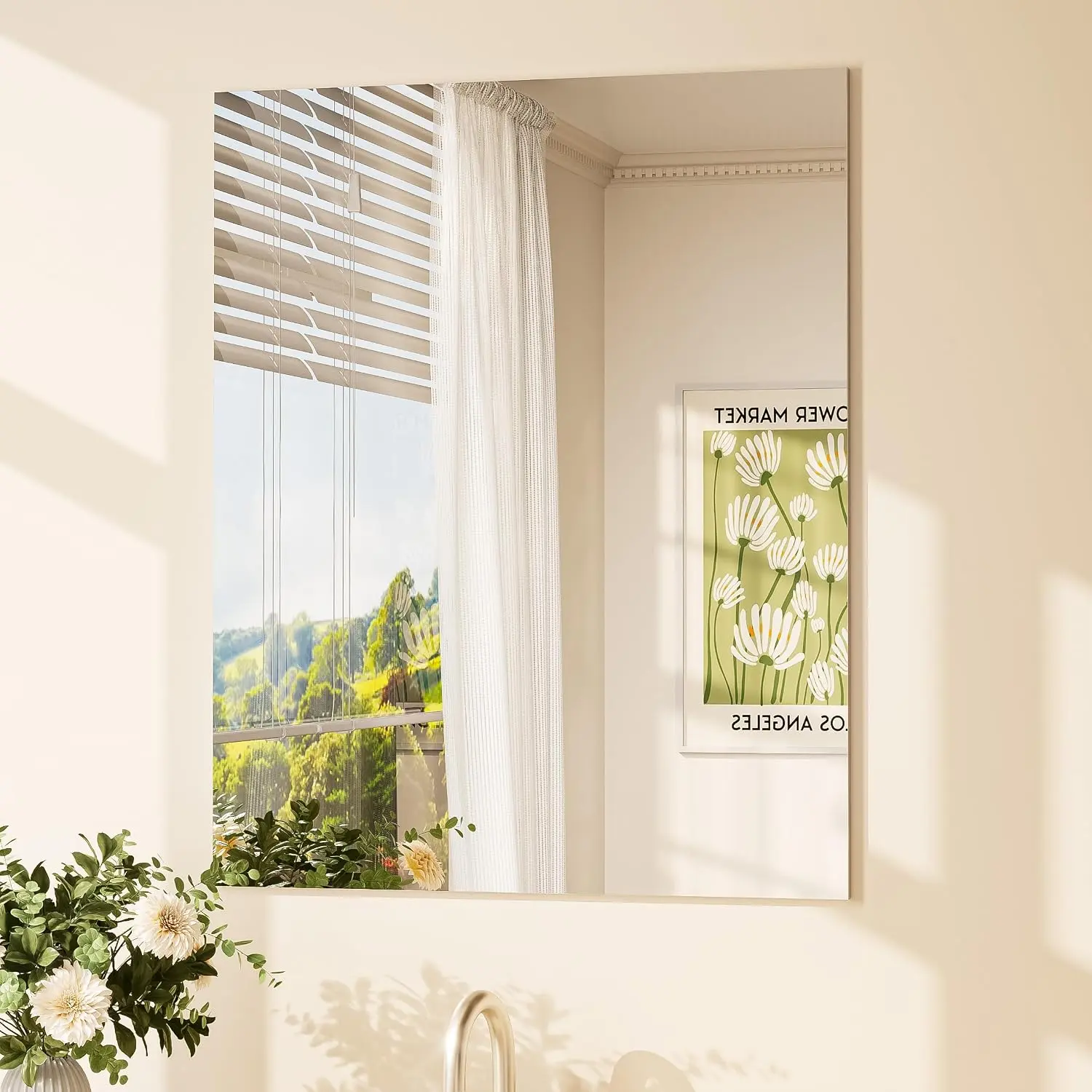 Frameless Mirror 24" x 30" Frameless Bathroom Mirror for Over Sink with Tempered Glass, Suitable for Bedroom, Entryway, Hallway, Gym, Vertically/Horizontally