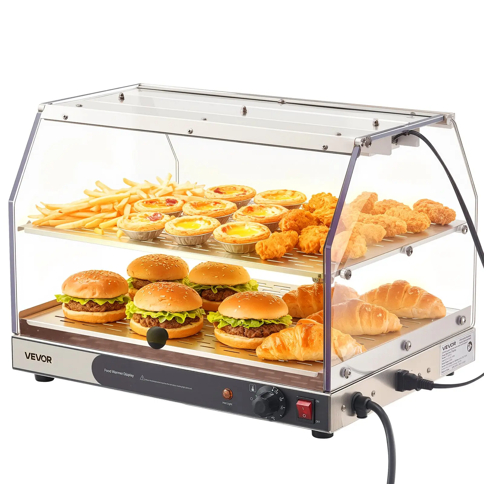 【DealsForYouDays】VEVOR 2-Tier Commercial Food Warmer Display, 450W Food Display Warmer with Light, Detachable Shelves and Double-Sided Door Design, 85185 Air Heating, 48L for Hamburger, Pizza, Bread, Fried Chicken