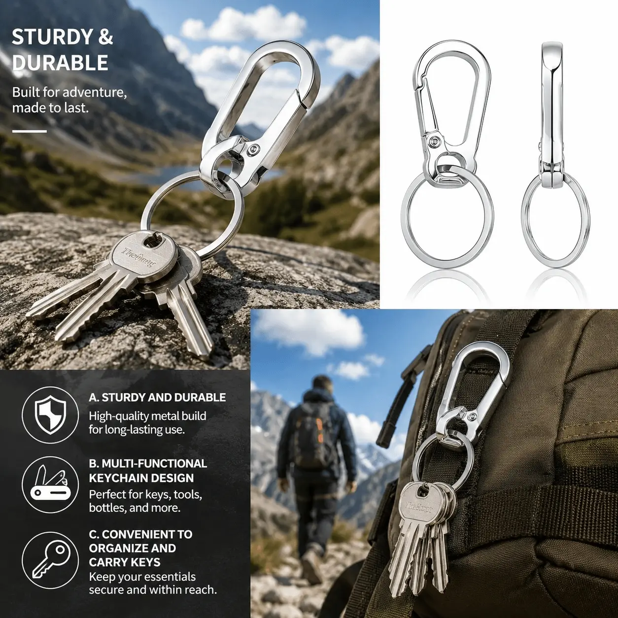 Titanium Carabiner Keychain with Spring-Loaded Gate, Anti-Theft Lock, Triple Protection Key Organizer - Scratch-Resistant, Lightweight Unisex EDC, Outdoor Quick-Release Clip