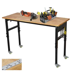 GARVEEAdjustable Workbenches with Power Outlet, Height Adjustable 27.5"-39.4", Sizes 48"x24", 60"x24", 70", Features Rulers, Pegboard, Hooks, Wheels or Foot Pads, 2000 Lbs Load Capacity for Workshop, Garage, Home
