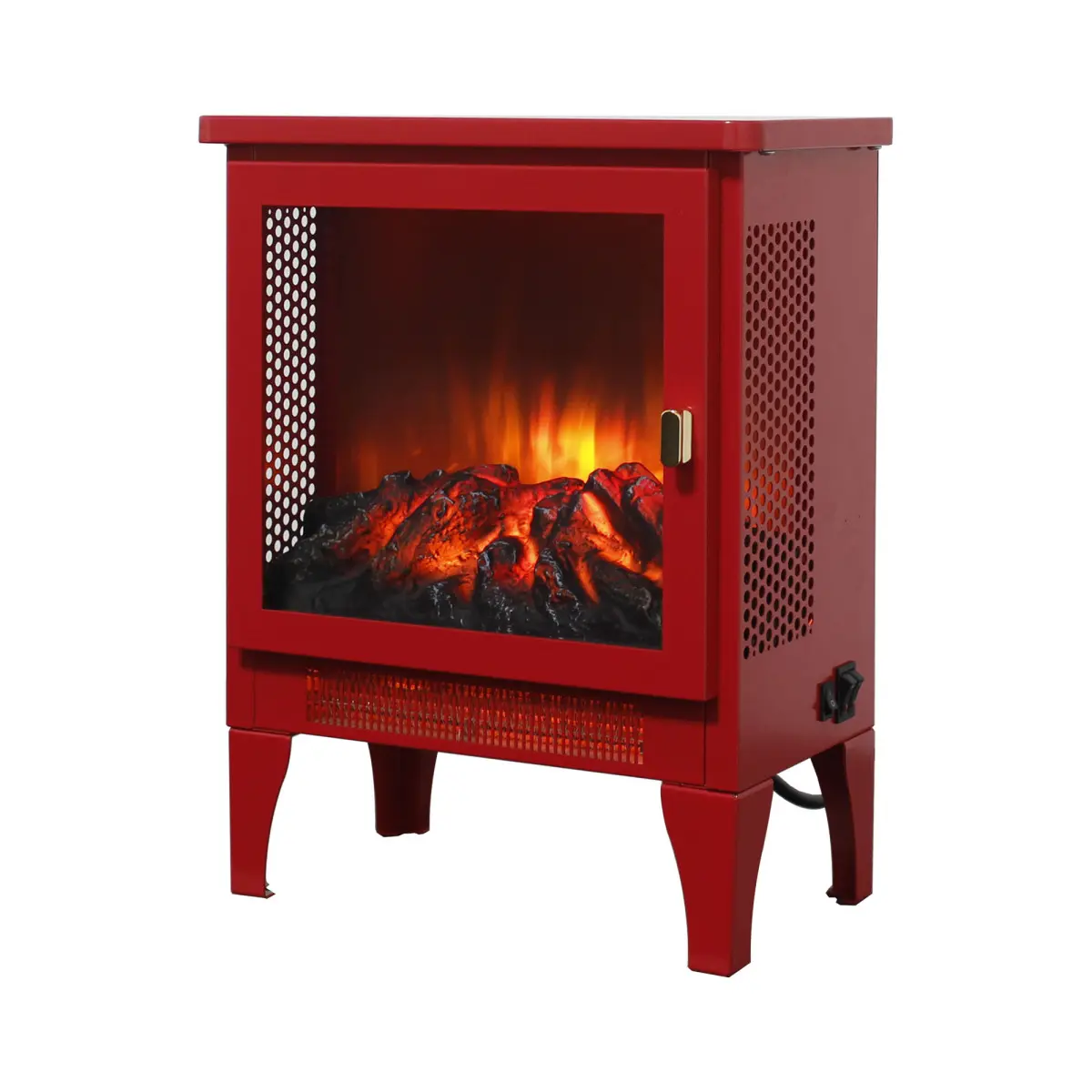 17 inch Freestanding Electric Fireplace Stove heater with 3D Flame effect,Classic Red