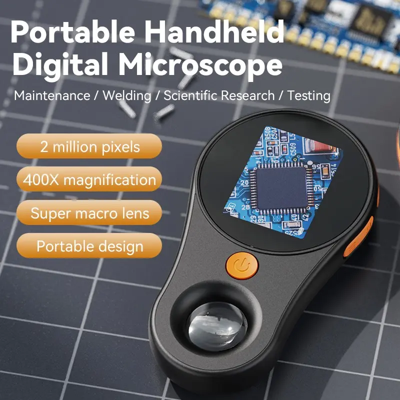 Handheld Compact Digital Inspection Microscope, 500X Max Magnification with Ultra‑Macro Lens and Digital Display, Portable Microscope for Electronics Repair, Scientific Research and Educational Use