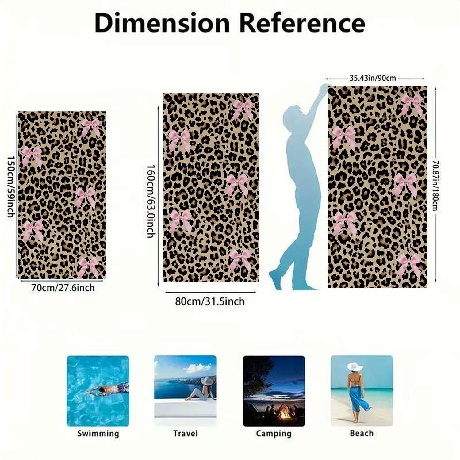 Leopard Print Bow Pattern Beach Towel, Soft Quick Drying Microfiber Towel, Strong Wrap Design for Beach and Pool Use, Soft Absorbent Towel