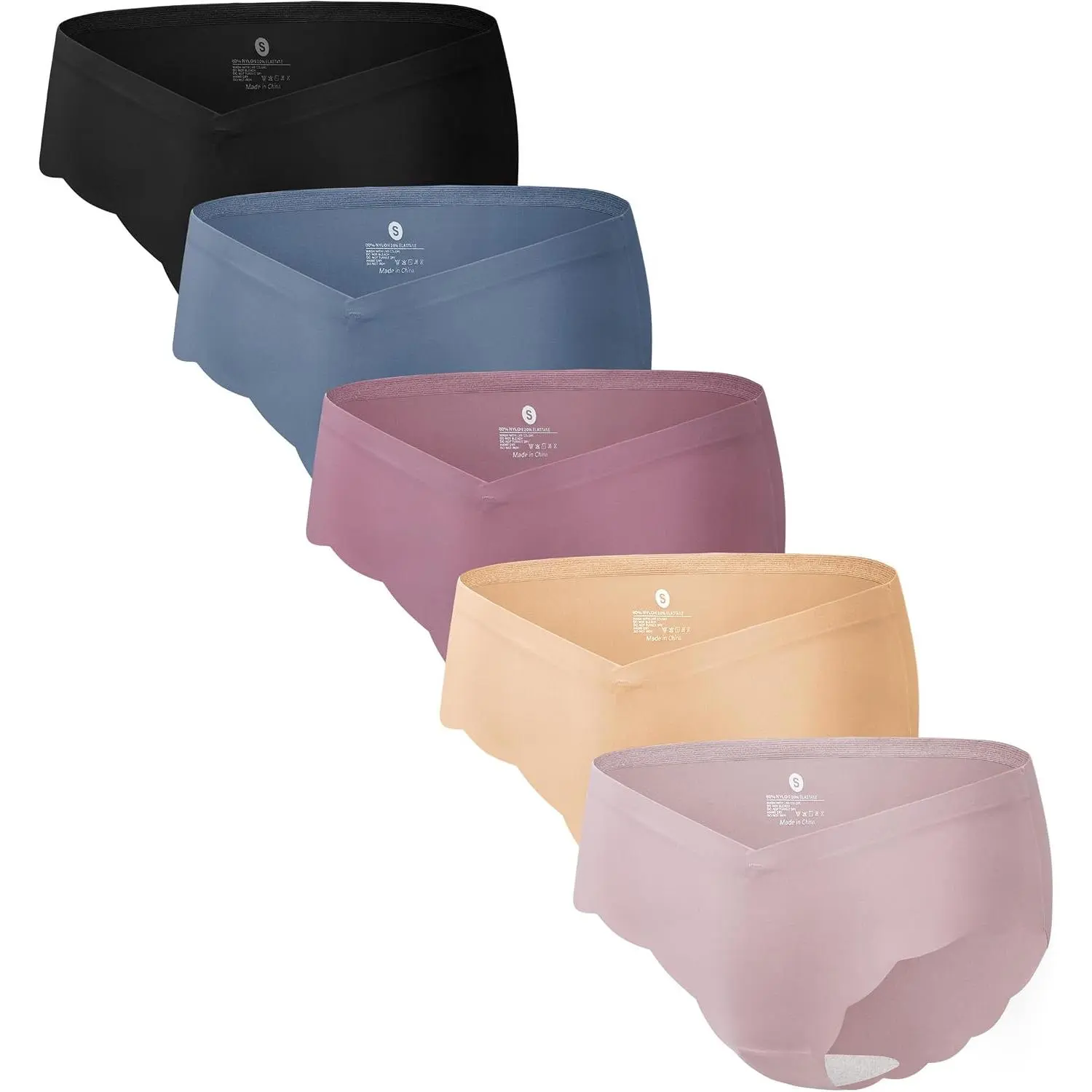 5 Pack Seamless Maternity Underwear,   Panties |  Underwear for Women Under the Bump , Wave  Design, No Show Comfort  Bikini, Soft Stretch Fabric