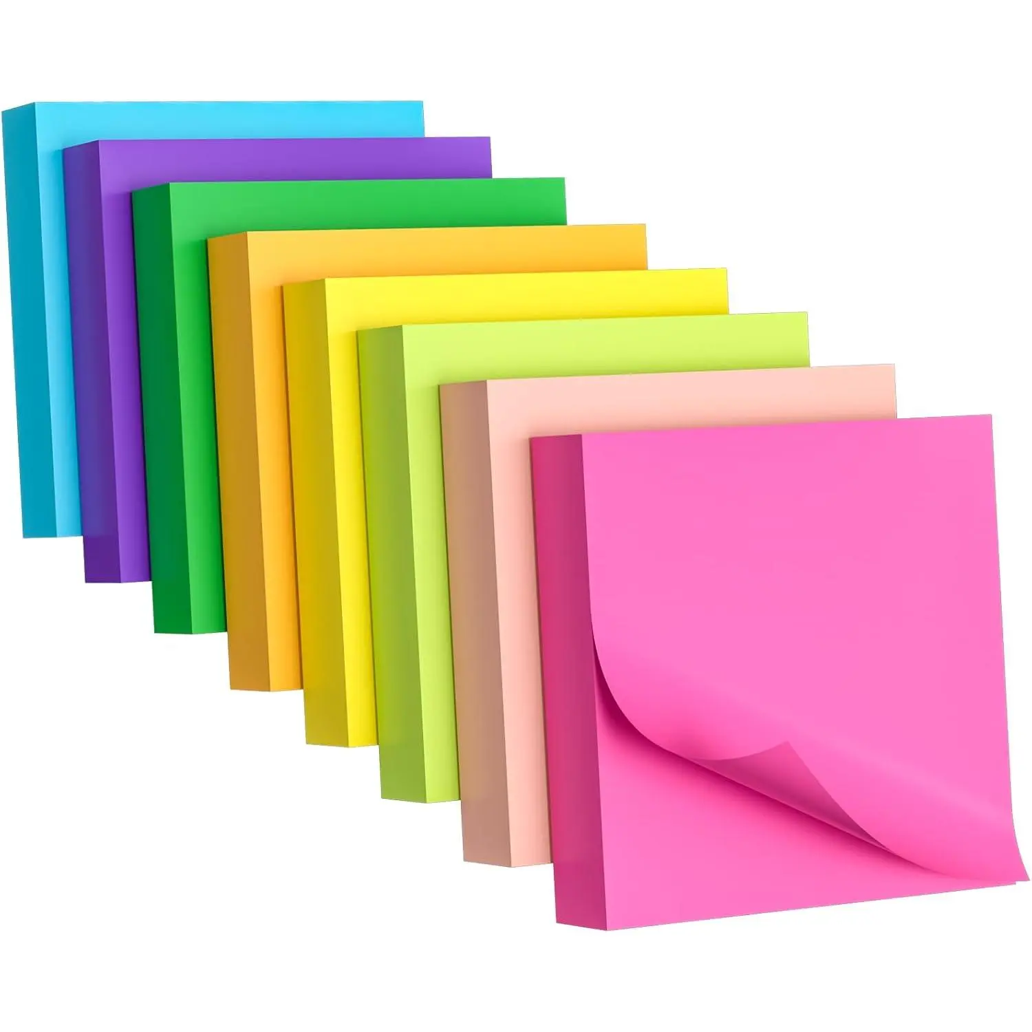 Sticky Notes 3x3 Inch, 8 Pads, 800 Sheets, 8 Bright Colors Sticky Note Pad, Bulk Self-Stick Pads,  Office School Supplies, Clean Removal, Recyclable, Easy to  for Notebook, 100 Sheets/Pad