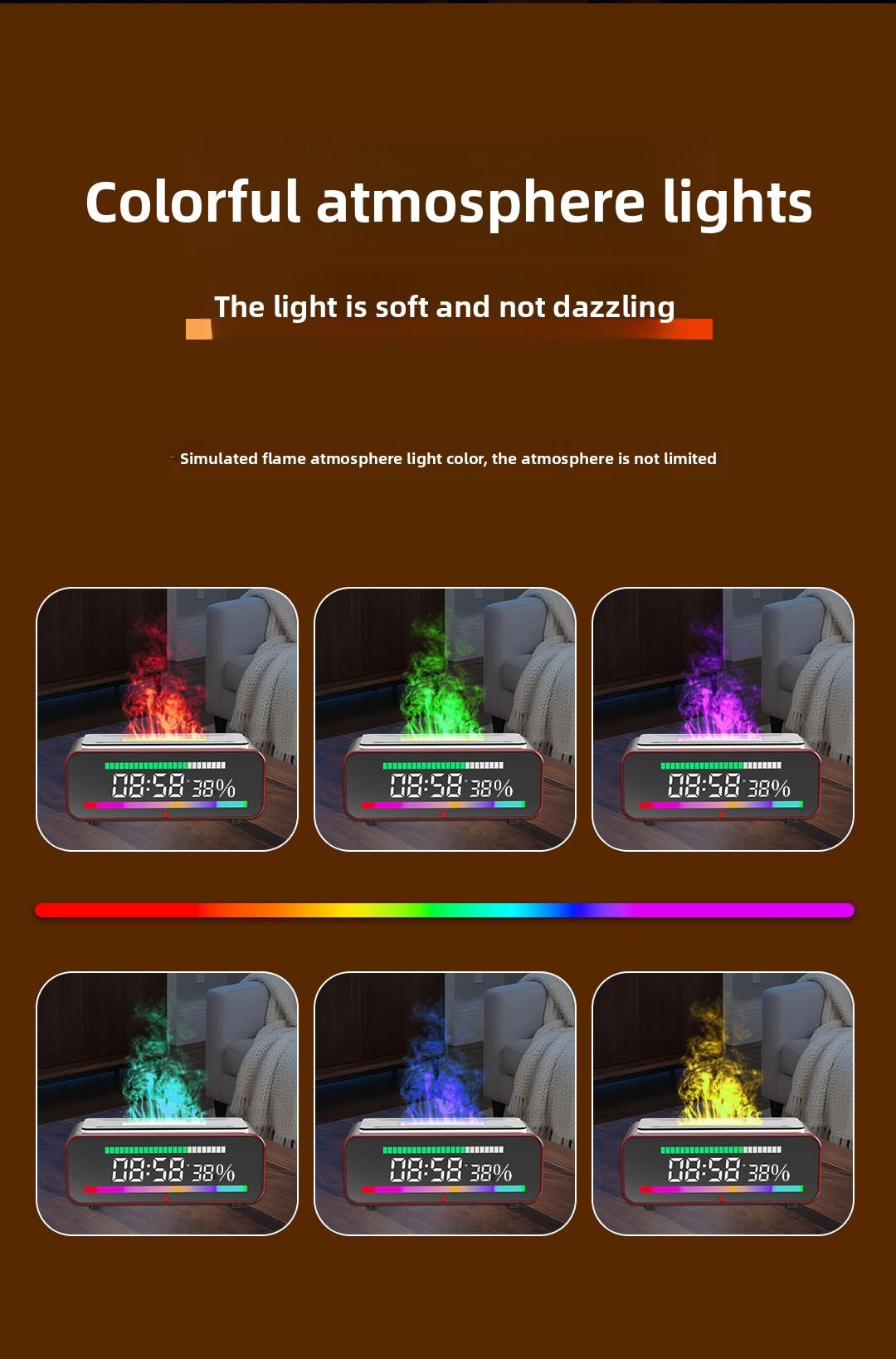 Aroma Diffuser Simulated Flame Fireplace Bluetooth Speaker Humidifier Aromatherapy Machine Home Clock Alarm Clock Diffuser