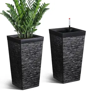Self-Watering Tall Planters Set of 2 – 22.5" Large Outdoor & Indoor Flower Pots with Drainage Holes & Water Level Gauge – Ideal for Garden, Patio, or Porch