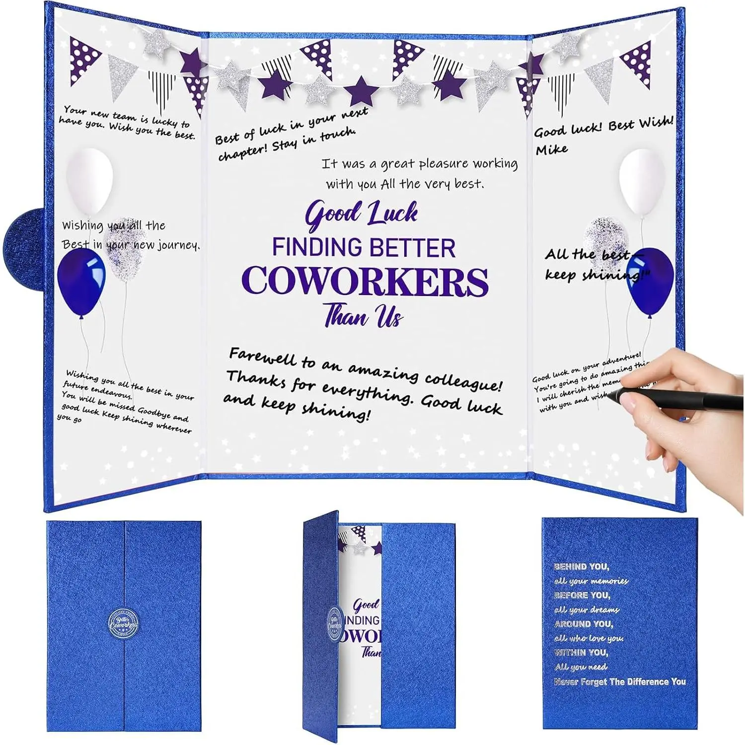 Coworker Farewell Decorations | Blue Good Luck Finding Better Coworkers Than Us Guest Book & Jumbo Card | Goodbye Gifts/Farewell Gifts for Job Change | Goodbye/Going Away Party Supplies