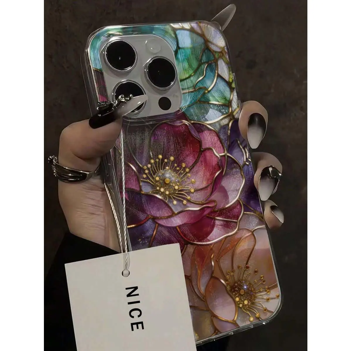 Minimalist Flower Elements Fashion Artistic Pearlescent Texture Flower Floral Painted Elegant New Feather Chiffon Silver Phone Case Compatible With IPhone 17/17 Pro Max, 15, 16/16 Pro, 15 Pro Max,International Version, Not The Domestic Version Spring Gift