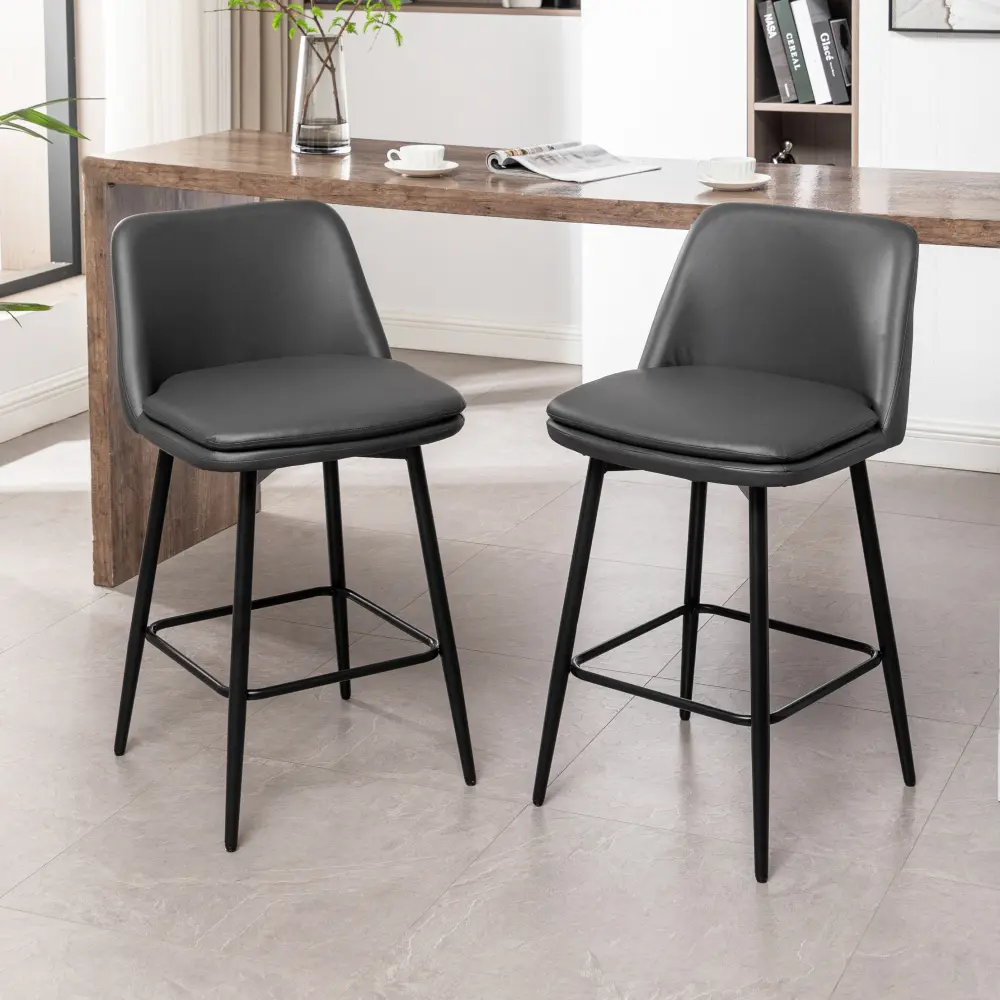 DARK GREY + PU Leather + Set of 2