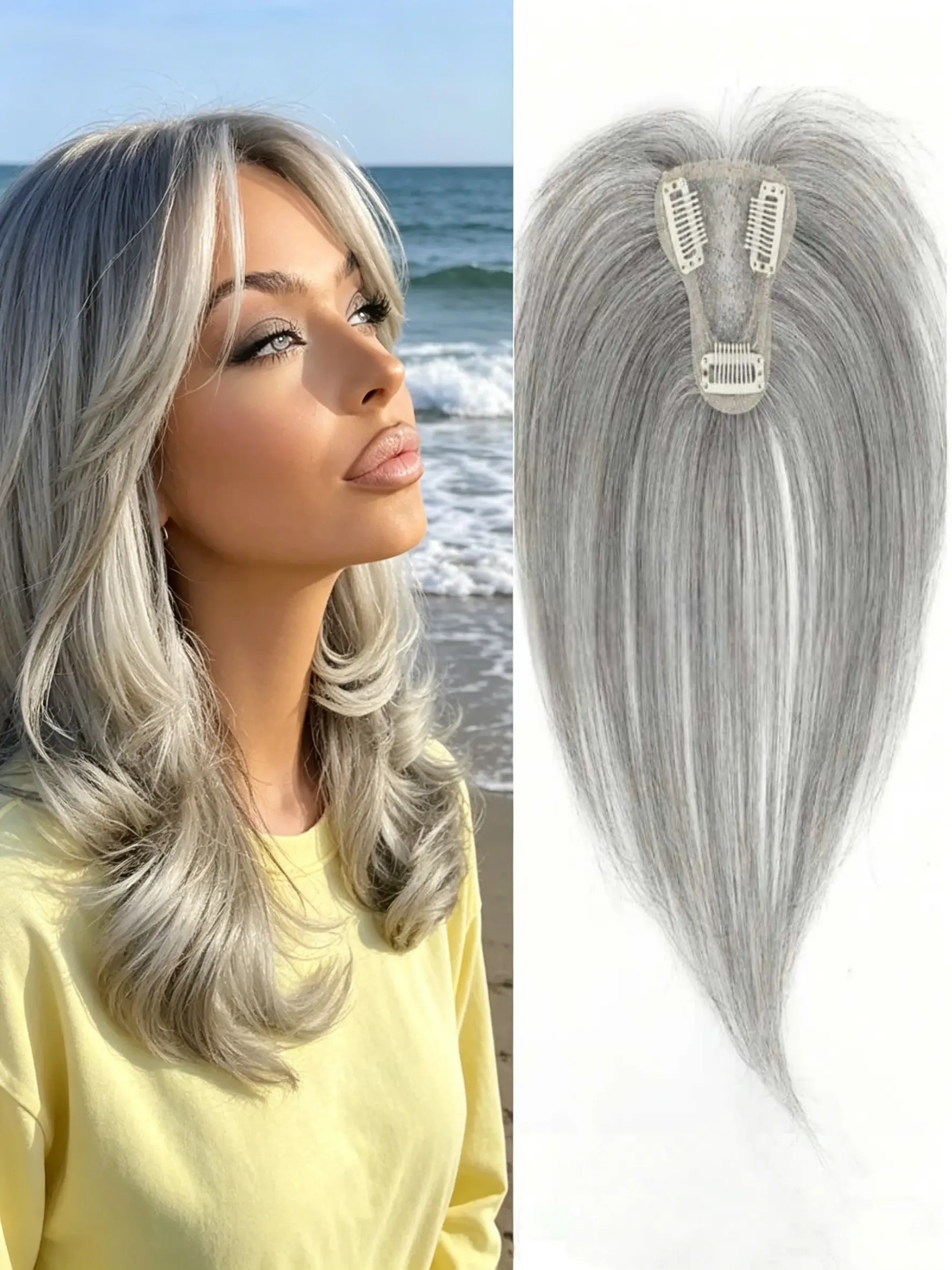 🎉 The Ultimate Silver Gray Hair Topper for Thinning Hair! Premium Kanekalon Synthetic, Clip-In Design for Natural Volume & Realistic Look, Perfect for Everyday & Special Occasions! Synthetic Hair Toppers
