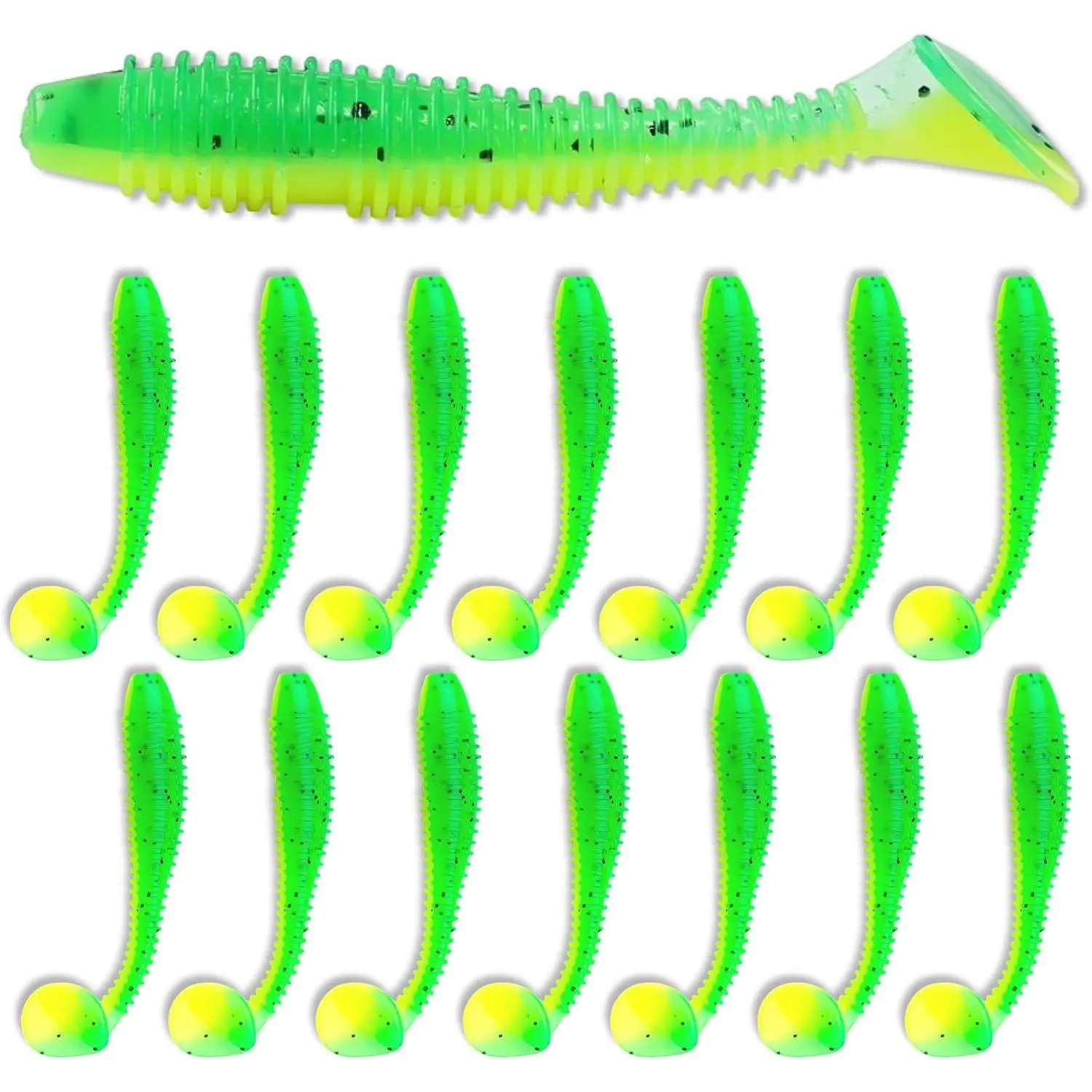 Soft Plastic Paddle Tail Swimbaits Pack of 15 – 3" Soft Plastic Fishing Lures with Extra-Large Tail for Lifelike Swimming Action – Freshwater & Saltwater