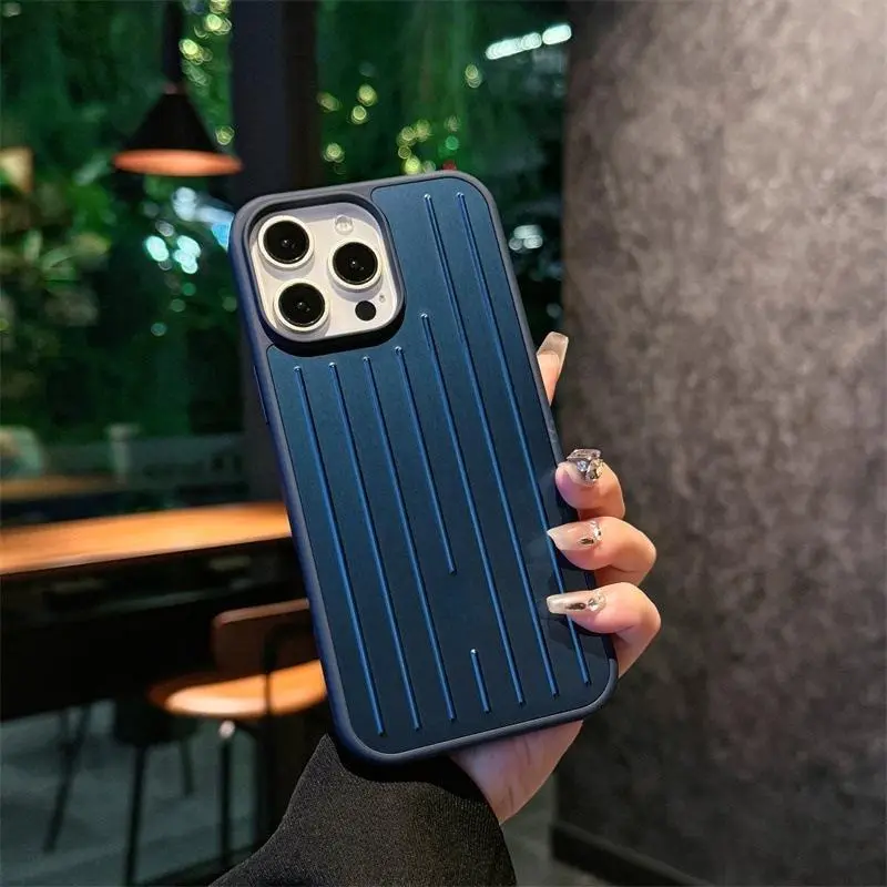 Aluminum Alloy Smartphone Casing - Aesthetic All-Inclusive Vertical Lines Design, Durable TPU-Infused Protector Accessory for iPhone 17 Pro Max, 16, 15 Devices