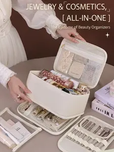 New High-Quality Large Double-Layer Makeup Bag, Big Capacity Handheld Multi-Functional Cosmetic Organizer, Travel Wash Kit