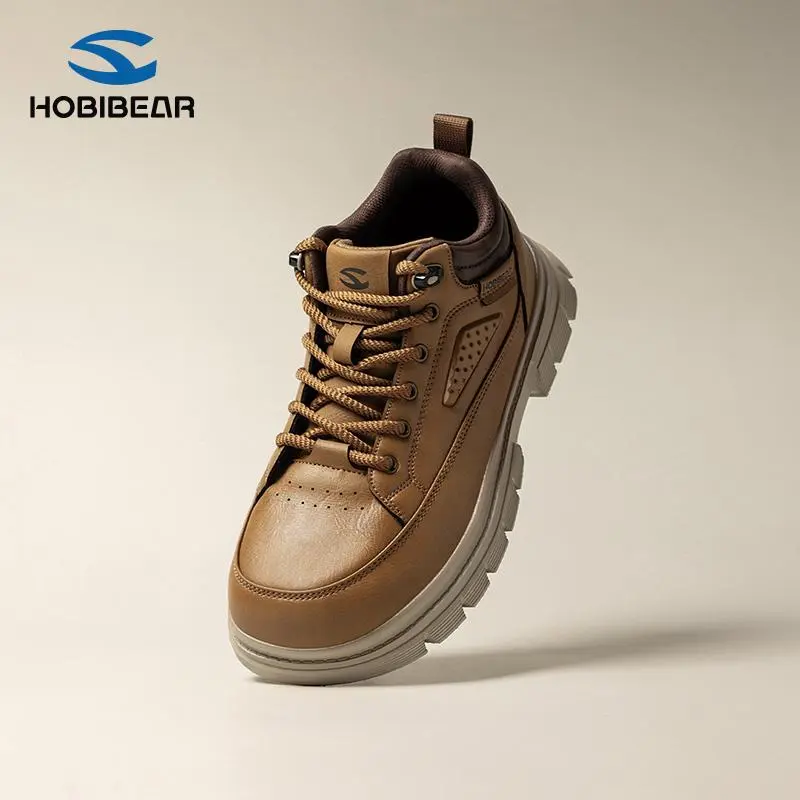 HOBIBEAR Men's Round Toe Mid-Top Boots - Synthetic Leather Lace-Up Casual Work Shoes with Cushioned Thick EVA Sole for Daily Walking