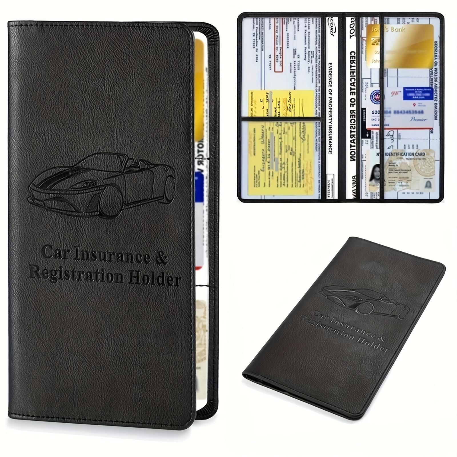 PU Leather Vehicle Document Organizer Pouch - Multi-Slot Document Holder with Snap Closure for Car Registration Papers, Insurance Cards, Vehicle Owner ID Cards